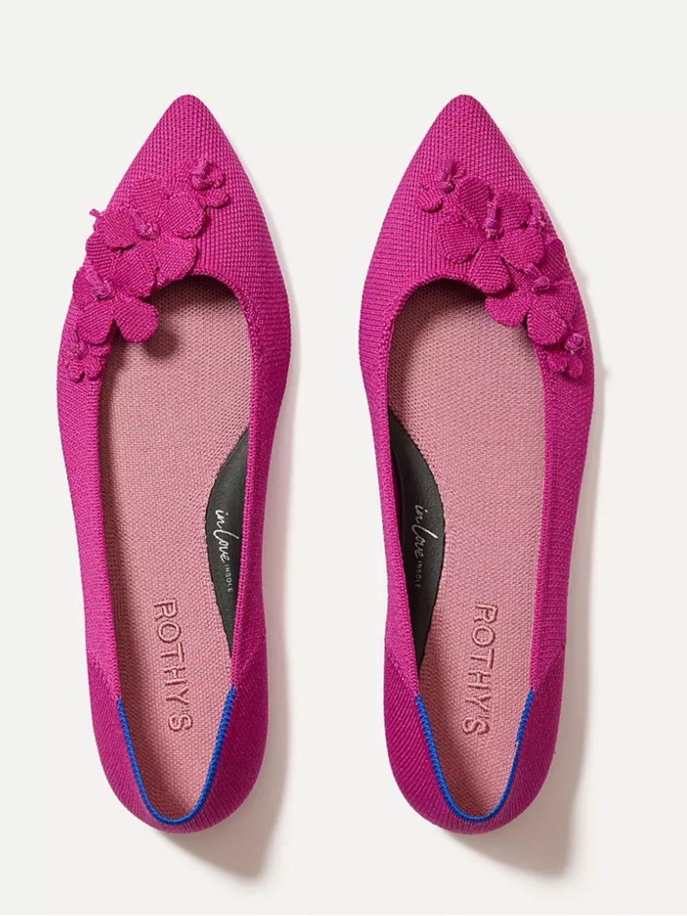 Rothy's The Petal Point II Bramble Pink Floral Knit Pointed-Toe Flats Size 9